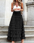 MARIANA | Elegant Multilayer Ruffle Mesh Maxi Skirt