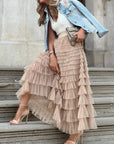 MARIANA | Elegant Multilayer Ruffle Mesh Maxi Skirt