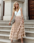 MARIANA | Elegant Multilayer Ruffle Mesh Maxi Skirt