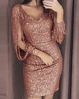 GABRIELLA | Sparkling Sequin Tassel Sleeve Party Dress