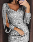 GABRIELLA | Sparkling Sequin Tassel Sleeve Party Dress