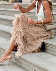 MARIANA | Elegant Multilayer Ruffle Mesh Maxi Skirt