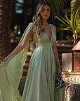 FIORELLA | Elegant V-Neck Maxi Dress with Flowing Cape